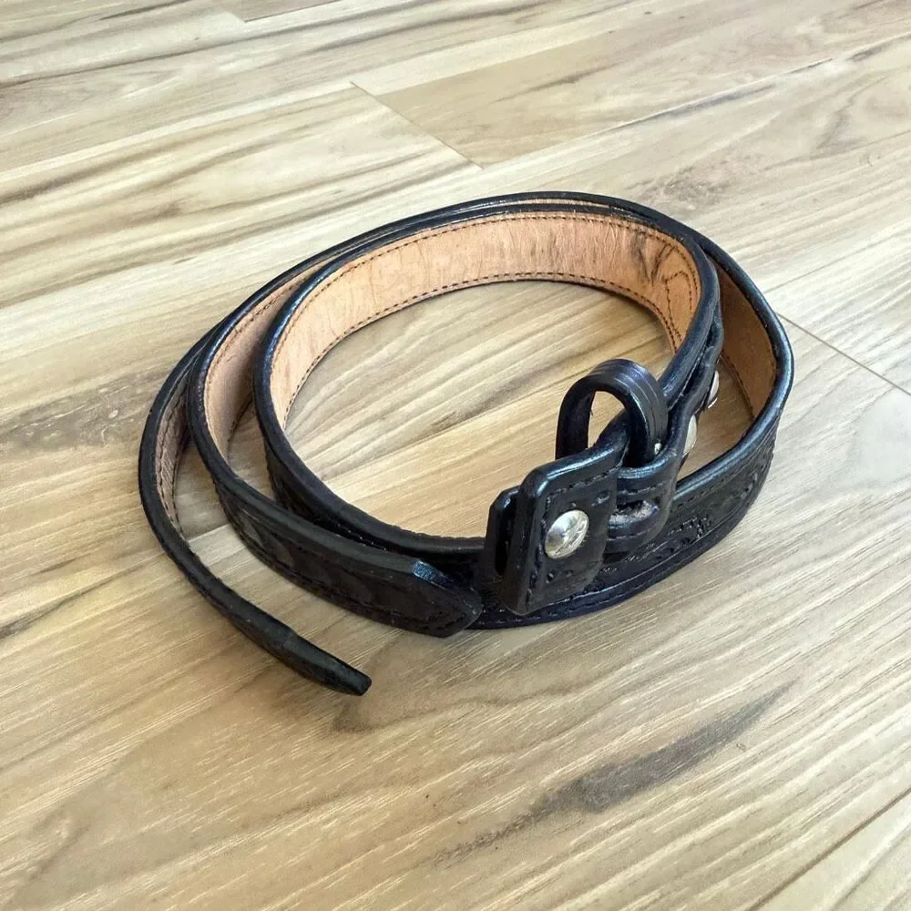 L. Whitley B. Daniels Mens Black Custom Made Leather Tooled Western Belt Size 35